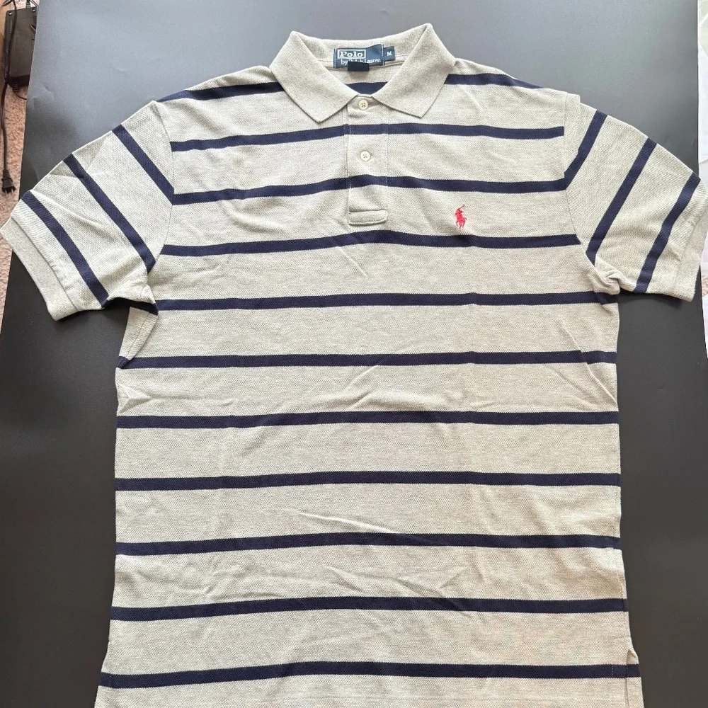 POLO Ralph Lauren Polo Shirt Mens Medium Striped Short Sleeve Cotton